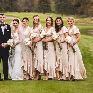 Beautiful satin wrap bridesmaid dress